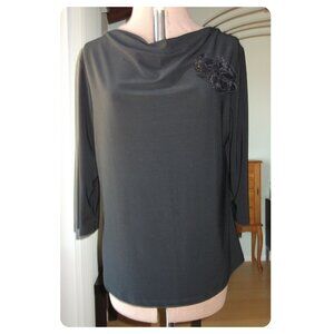 Brittany Black Plus Size 1X Raglan Blouse Shirt 3/4 Sleeve Top Floral Boho EUC